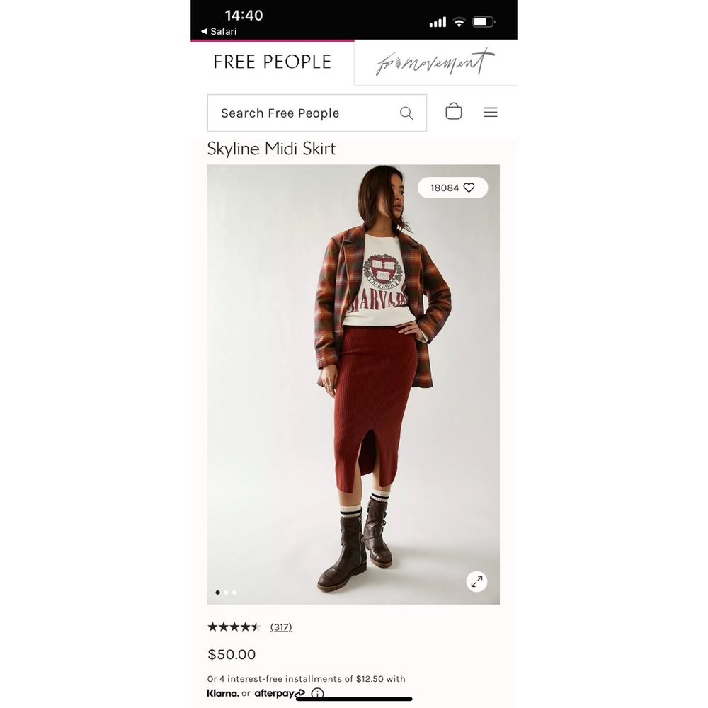 Free People Skyline Midi Skirt in Rust Orange / Red